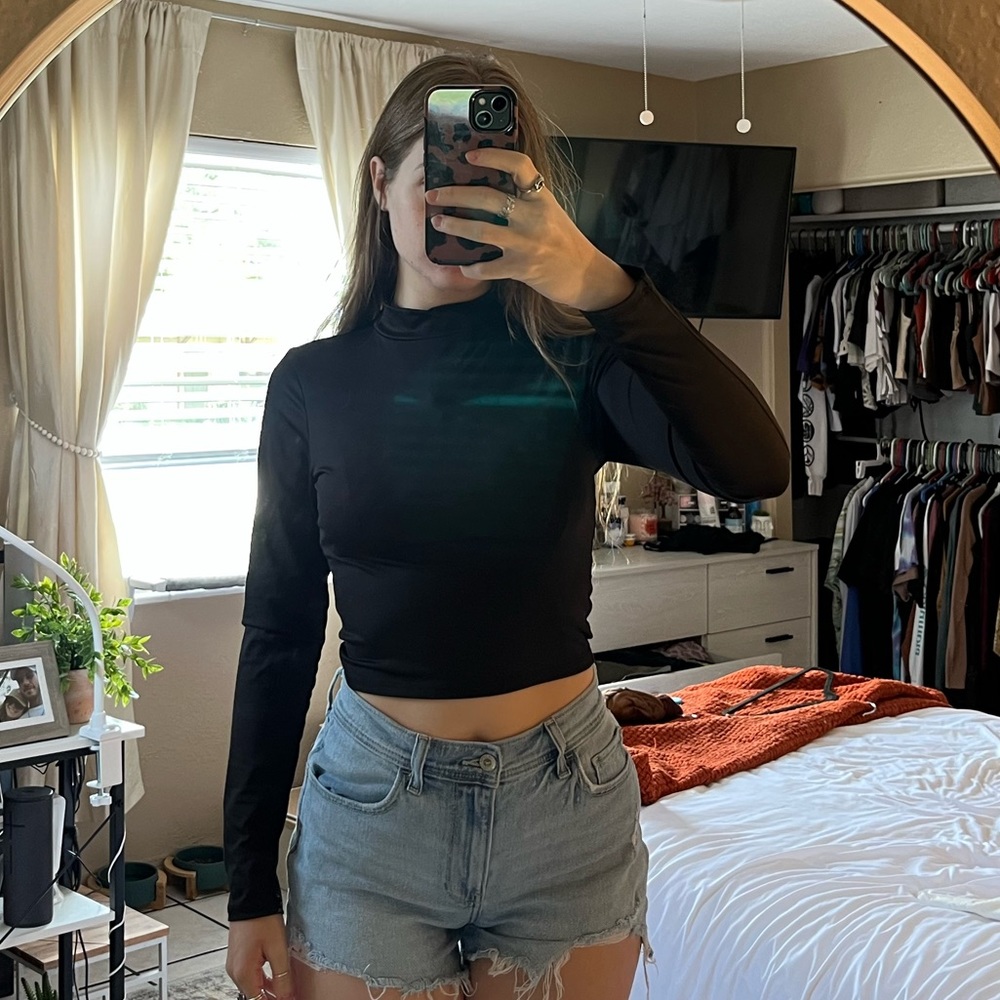 High Neck, Open Back Long sleeve crop top